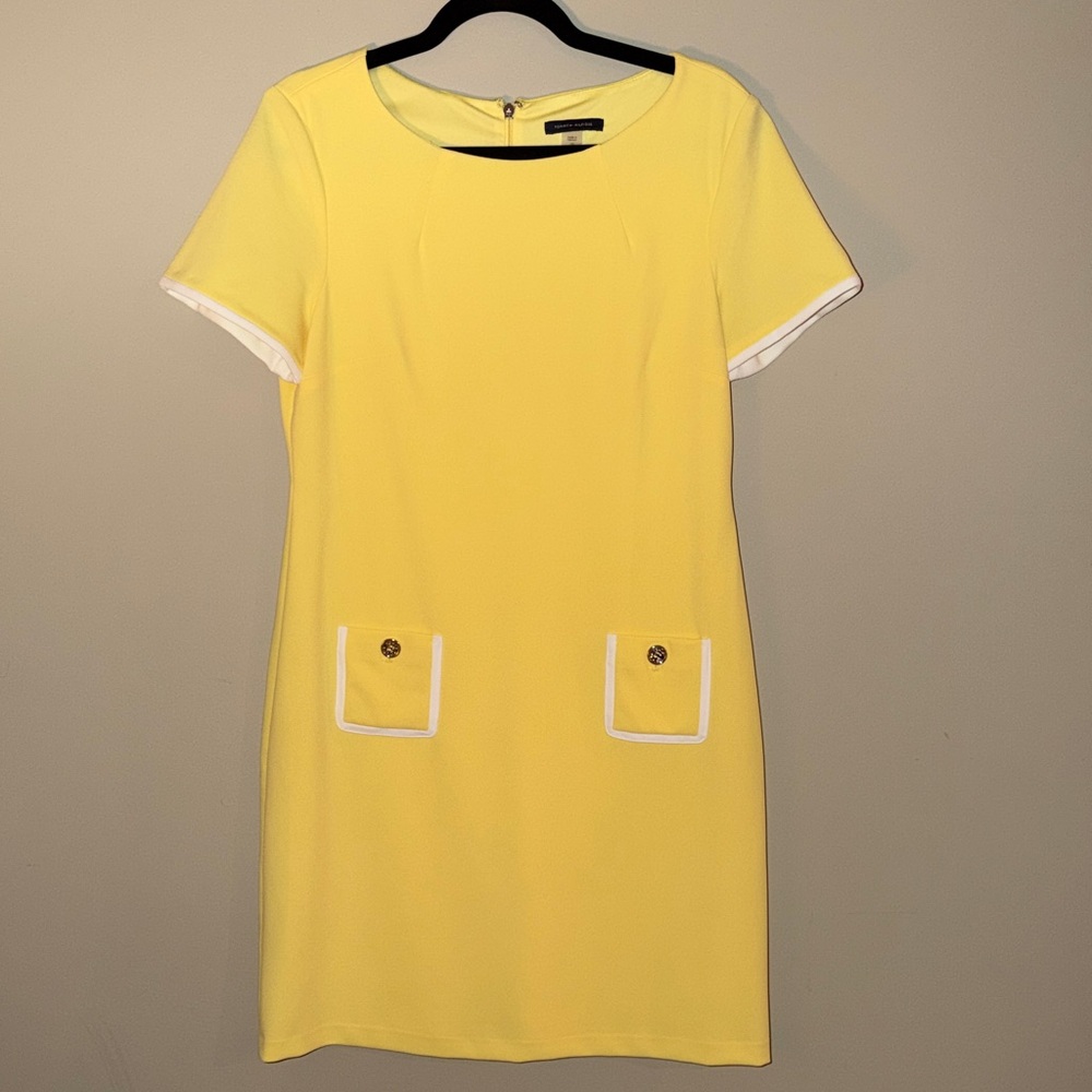 Tommy Hilfiger Yellow Short Sleeve Shift Dress with Pocket Detail Size 10